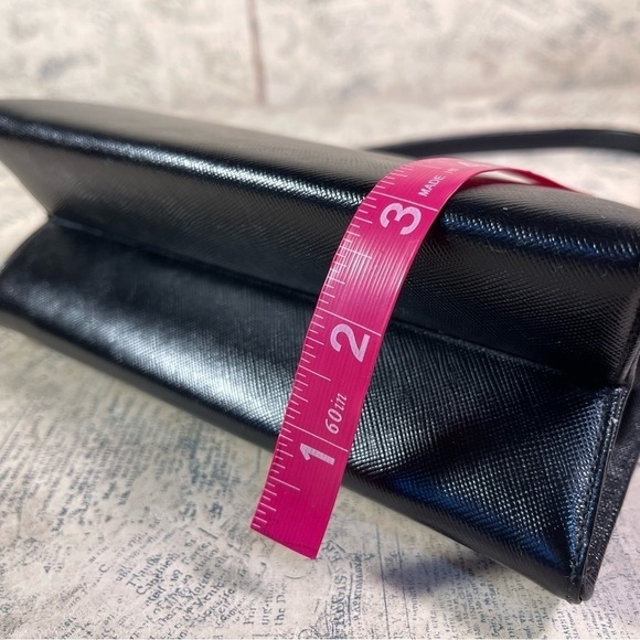 Etra Purse Vintage 1960's Black Leather French Hand painted with Pink Flowers - Picture 14 of 15